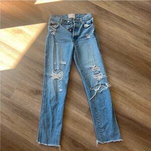 Revice high waisted, straight leg, distressed jeans